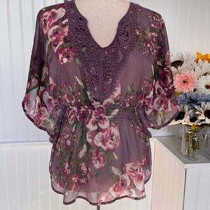 Candies Lavender Floral Top w/ Lace